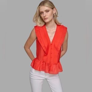 KARL LAGERFELD Pleated Ruffle Top Sz L